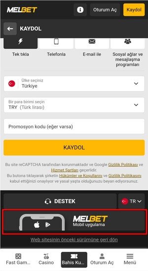 melbet mobil uygulama